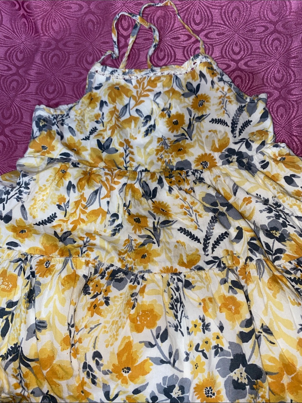 Kids Floral Tiered Sundress - Yellow & Gray